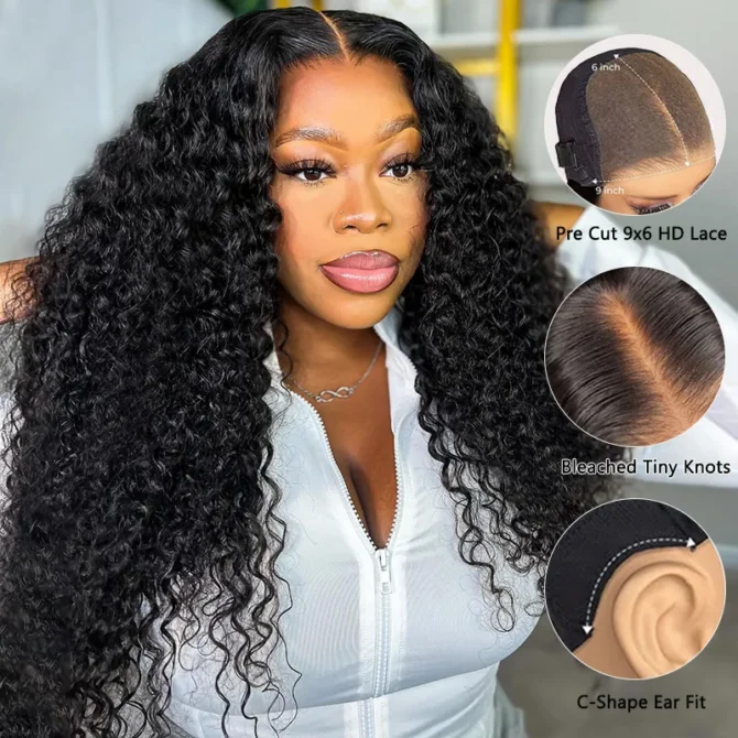 Deep Wave 9x6 PartingMax Lace Human Hair MCap Glueless Wig Pre Bleached Knots