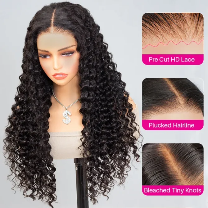 Deep Wave 9x6 PartingMax Lace Human Hair MCap Glueless Wig Pre Bleached Knots
