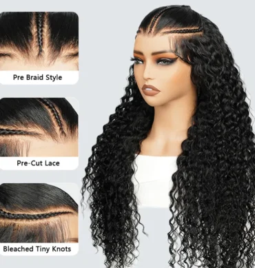 Pre Braided Deep Wave Glueless Human Hair Wig 9x6 Lace Pre Everything Flexi-Fit Cap With Knots Bleached