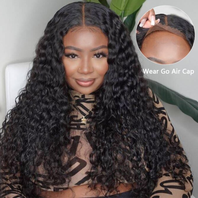 Air Cap | Deep Wave Wear Go Glueless 6x5 Plus Pre Cut HD Lace Wig Bleached Knots 100% Human Hair