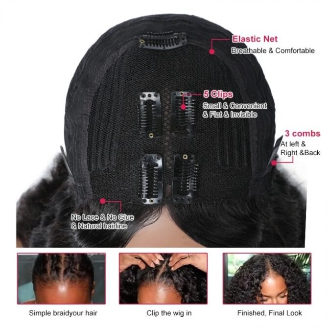 Bouncy Water Curls Short V Part Wig 100% Human Hair Quick And Easy Install Protective Style