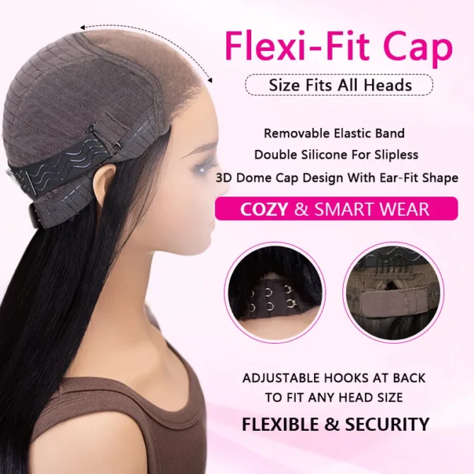 Layered Cut Copper Brown Color Human Hair Straight Glueless 6x5 Closure Wig Medium Length