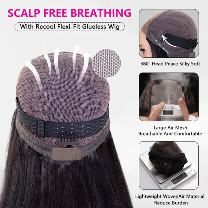 Layered Cut Copper Brown Color Human Hair Straight Glueless 6x5 Closure Wig Medium Length