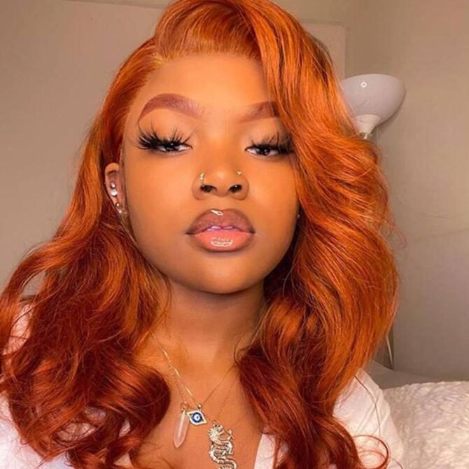 Ginger Orange Color New Body Wave Short 13x4 HD Lace Front Human Hair Wig Beautiful Barrel Curls