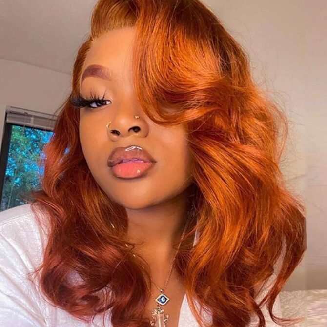 Ginger Orange Color New Body Wave Short 13x4 HD Lace Front Human Hair Wig Beautiful Barrel Curls