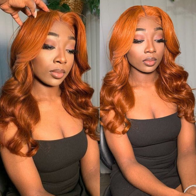 Ginger Orange Color New Body Wave Short 13x4 HD Lace Front Human Hair Wig Beautiful Barrel Curls