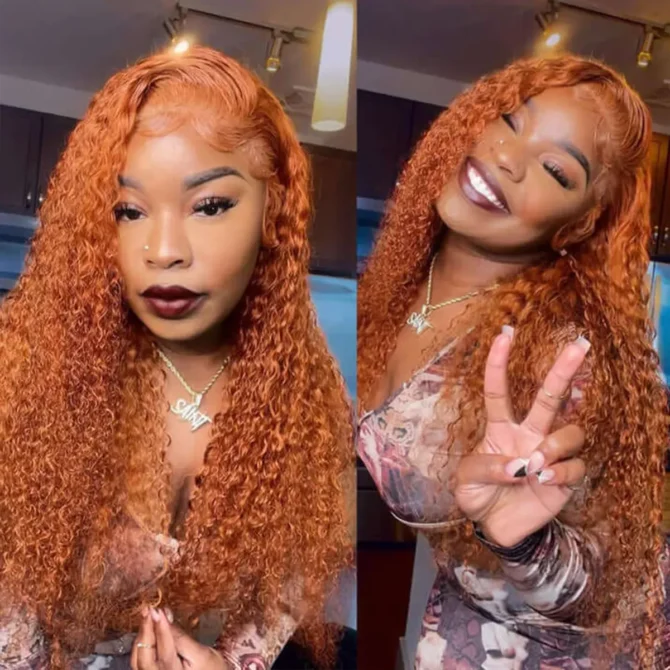 Ginger Orange Color Curly Wig 13x4 HD Lace Front Wigs Colored Human Hair 180% Density