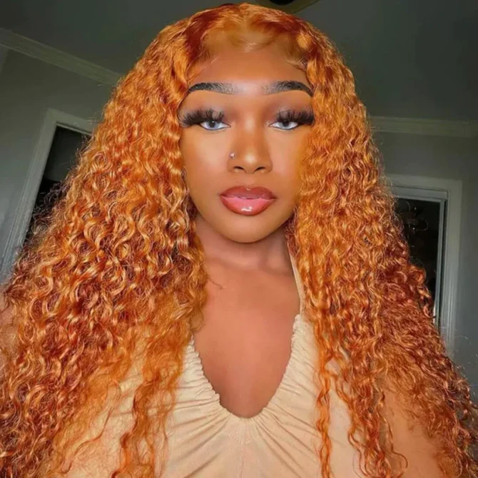Ginger Orange Color Curly Wig 13x4 HD Lace Front Wigs Colored Human Hair 180% Density