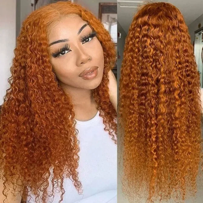 Ginger Orange Color Curly Wig 13x4 HD Lace Front Wigs Colored Human Hair 180% Density