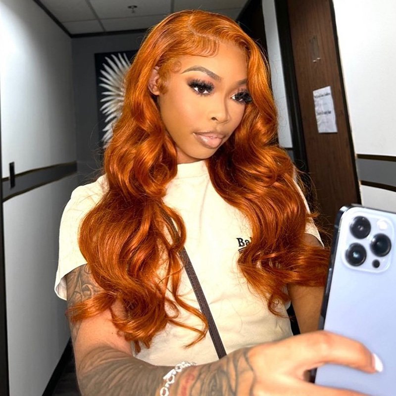 Ginger Orange Color 13x4 HD Lace Front Wig Body Wave Human Hair Wigs 180% Density