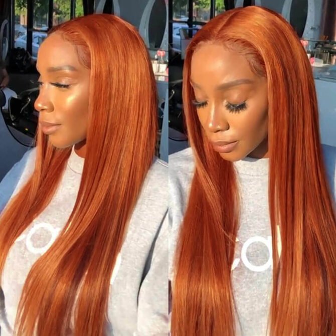 Ginger Orange Color 13x4 HD Lace Front Wig Straight Colored Human Hair Wigs 180% Density