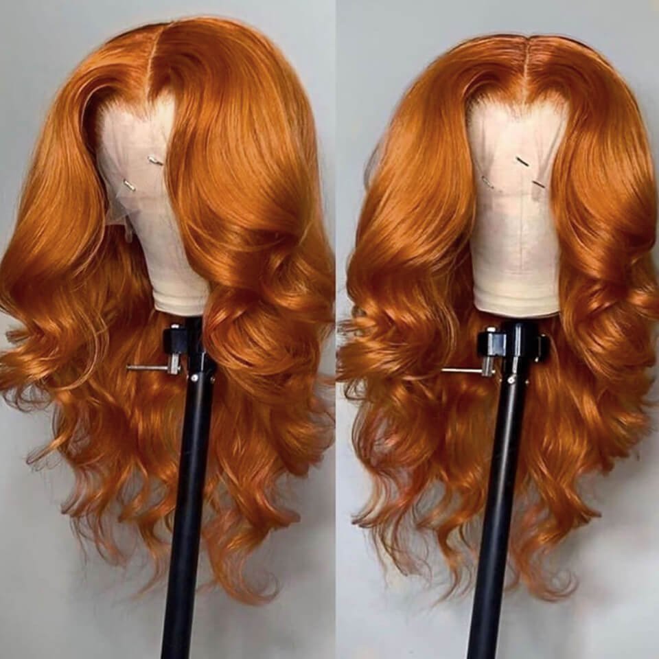 Ginger Orange Color 13x4 HD Lace Front Wig Body Wave Human Hair Wigs 180% Density
