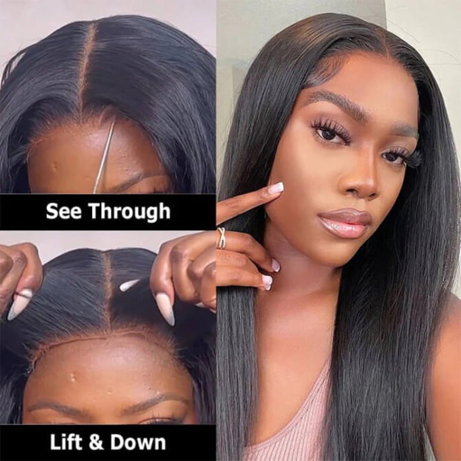Straight Human Hair Wear Go Glueless 6x5 Pre Cut HD Lace Closure Wig Bleached Knots