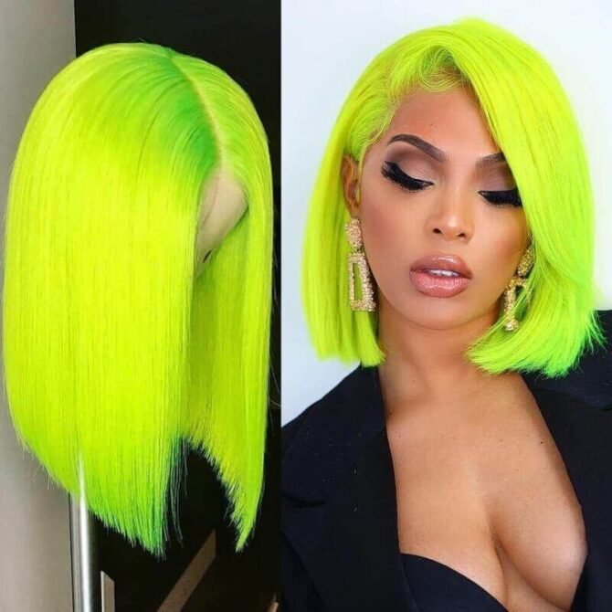 Colorful Straight Bob 13x4 Lace Front Wig Blue Orange Pink Green Grey Yellow Color