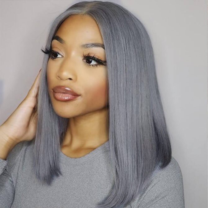 Colorful Straight Bob 13x4 Lace Front Wig Blue Orange Pink Green Grey Yellow Color