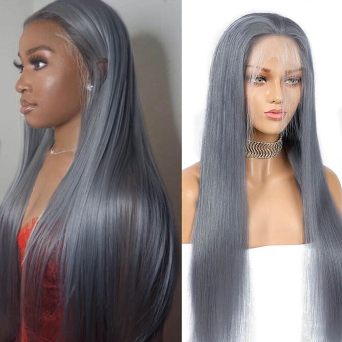 Colorful Straight Hair 13x4 Lace Frontal Wig Blue Orange Pink Green Grey Yellow Color 180 Density