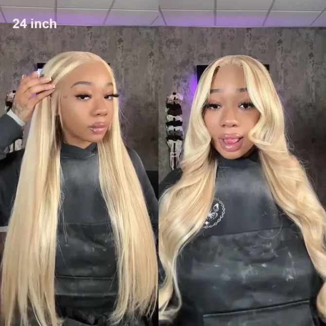 Ash Blonde Highlight Wig 13x6 Body Wave Mix Color Straight HD Lace P16/613 Human Hair Wig