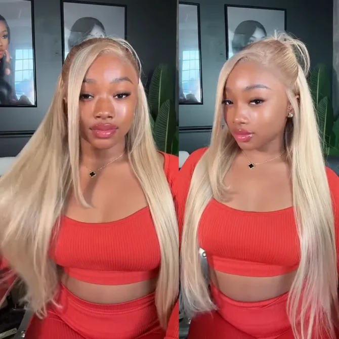 Ash Blonde Highlight Wig 13x6 Body Wave Mix Color Straight HD Lace P16/613 Human Hair Wig