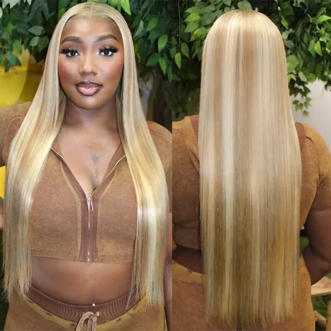 Ash Blonde Highlight Wig 13x6 Body Wave Mix Color Straight HD Lace P16/613 Human Hair Wig