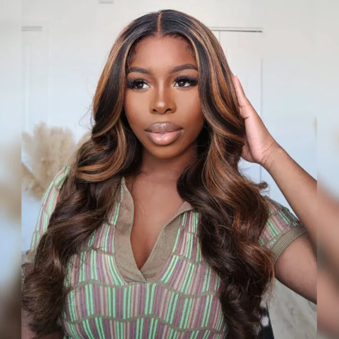 Highlight Body Wave Wig 13x4 Frontal Wig Colored 6x5 Pre Cut Lace Human Hair Wigs