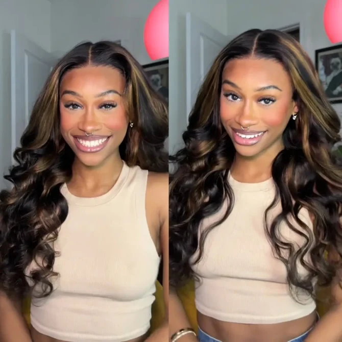 Highlight Body Wave Wig 13x4 Frontal Wig Colored 6x5 Pre Cut Lace Human Hair Wigs