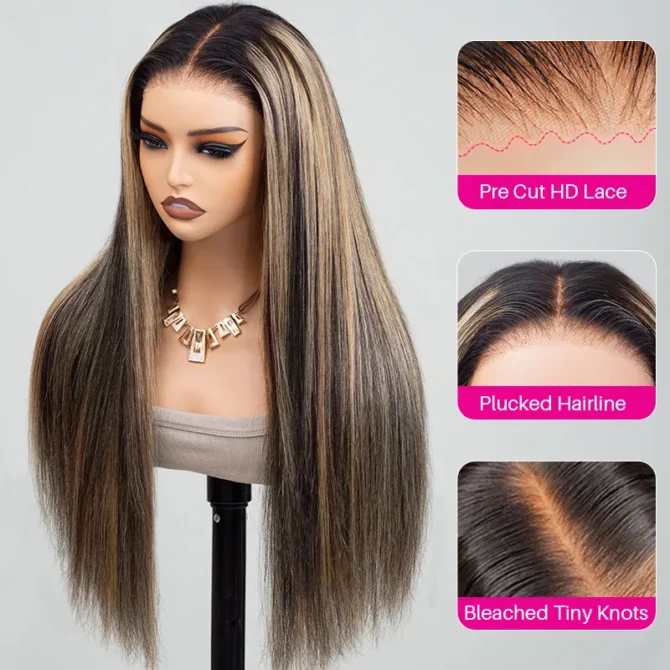 Balayage Highlight Wig Straight/Body Wave 6x5 HD Wear Go Glueless Pre-Cut Lace Wig