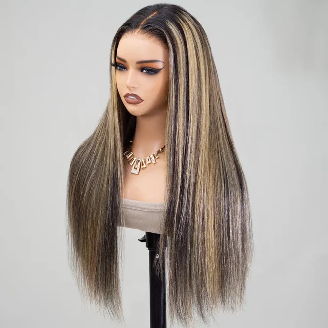 Balayage Highlight Straight Hair 6x5 Glueless 13x4 HD Lace Full Frontal Wig 100% Human Hair
