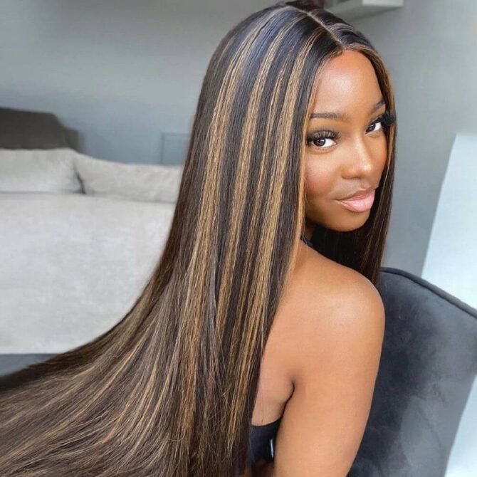 Balayage Highlight Straight Hair 6x5 Glueless 13x4 HD Lace Full Frontal Wig 100% Human Hair