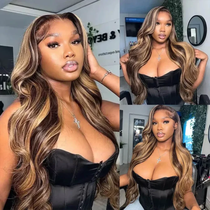 4/27 Highlight Honey Blonde Color Body Wave 6x5 Wear Go 13x4 HD Glueless Lace Frontal Wig