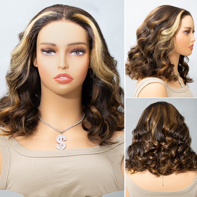 Brown Mix Blonde Highlight Short Loose Body Wave Glueless 6x5 Lace Wig Pre Everything