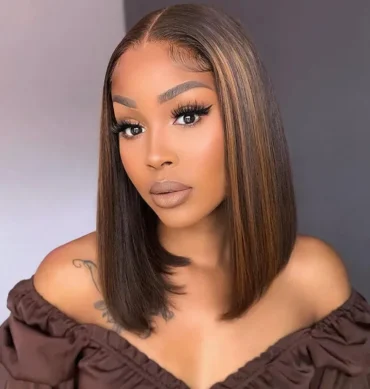Blonde Highlight Mix Color Short Bob Straight Human Hair 6x5 Glueless Pre-Cut Lace Wig Bleached Knots