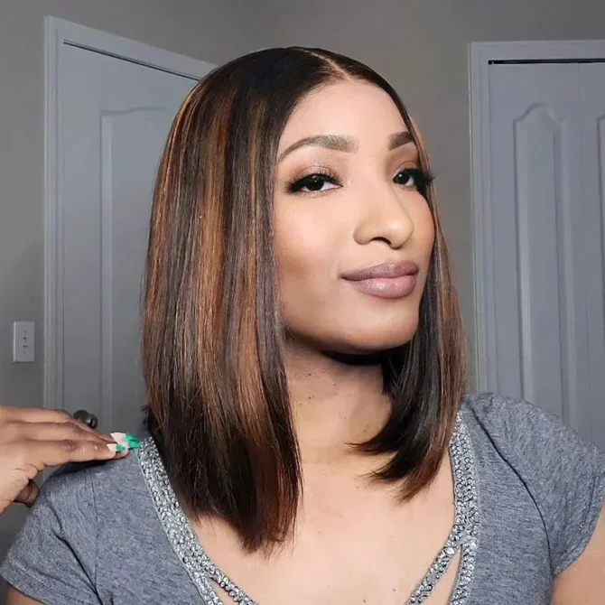 Blonde Highlight Mix Color Short Bob Straight Human Hair 6x5 Glueless Pre-Cut Lace Wig Bleached Knots