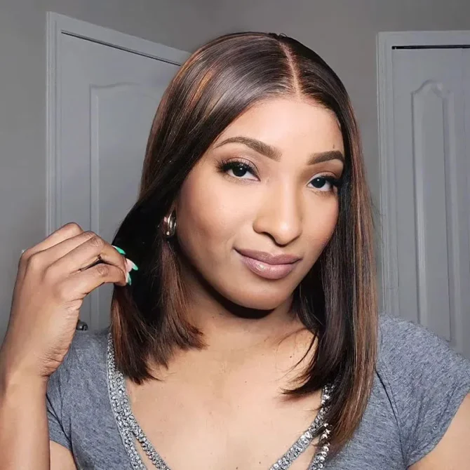 Blonde Highlight Mix Color Short Bob Straight Human Hair 6x5 Glueless Pre-Cut Lace Wig Bleached Knots