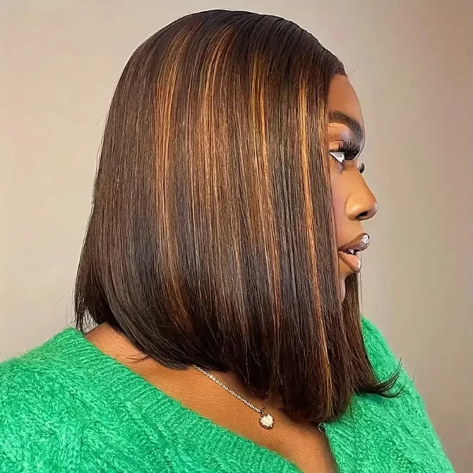 Blonde Highlight Mix Color Short Bob Straight Human Hair 6x5 Glueless Pre-Cut Lace Wig Bleached Knots