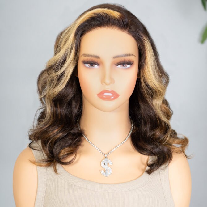Brown Mix Blonde Highlight Short Loose Body Wave Glueless 6x5 Lace Wig Pre Everything