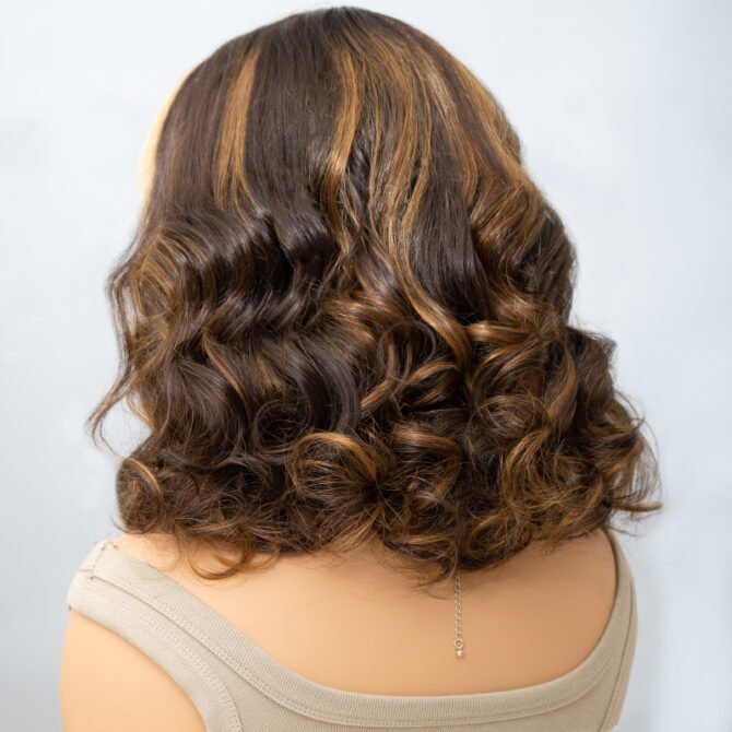 Brown Mix Blonde Highlight Short Loose Body Wave Glueless 6x5 Lace Wig Pre Everything