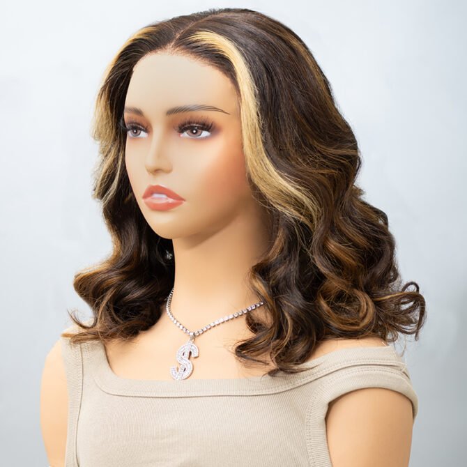 Brown Mix Blonde Highlight Short Loose Body Wave Glueless 6x5 Lace Wig Pre Everything