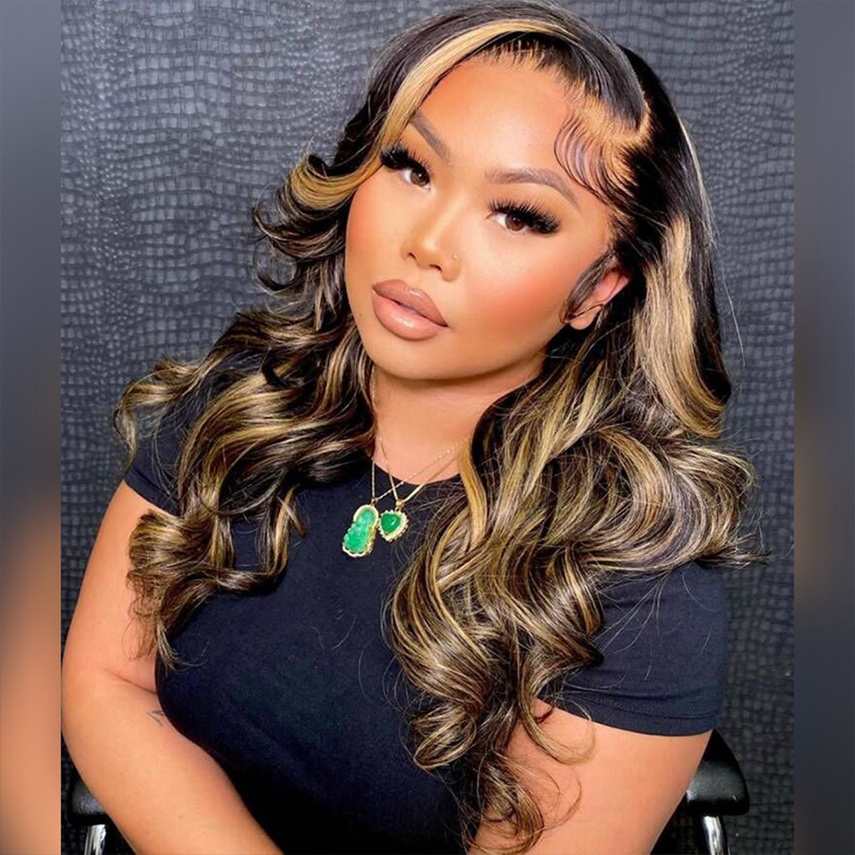 Barrel Curls Balayage Body Wave 13x4 HD Lace Full Frontal Human Hair Wig With Highlights