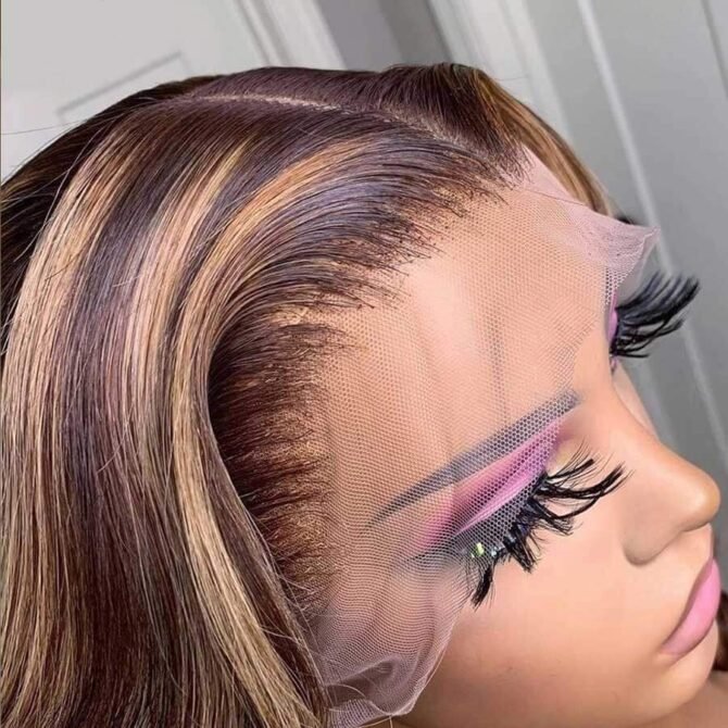 Highlight Color Short Body Wave Human Hair 6x5 13x4 HD Lace Front Wig Glueless Shoulder Length 200% Density