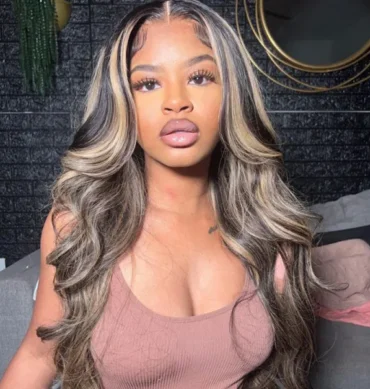 Wear Go Balayage Highlight Body Wave Wig Pre-Cut Lace Straight Hair Glueless Wig Upgrade 6x5 HD Lace Barrel Curls