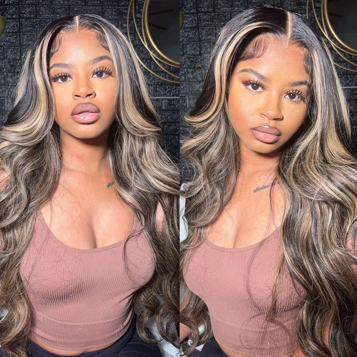 Wear Go Balayage Highlight Body Wave Wig Pre-Cut Lace Straight Hair Glueless Wig Upgrade 6x5 HD Lace Barrel Curls