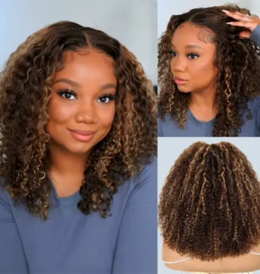 Short Curly Human Hair Bob Honey Blonde Highlight 4/27 Wear Go Glueless 6x5 Lace Wig Pre Bleached Knots