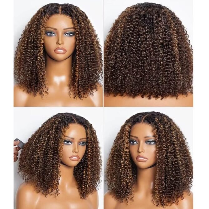 Classic Highlight Short Curly Human Hair Bob Glueless Wig 6x5 Lace Pre Everything Wig 200% Density