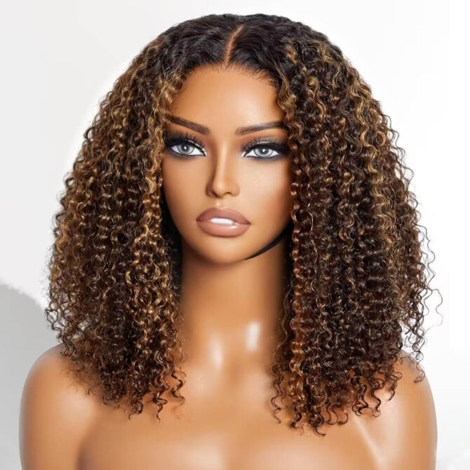 Classic Highlight Short Curly Human Hair Bob Glueless Wig 6x5 Lace Pre Everything Wig 200% Density