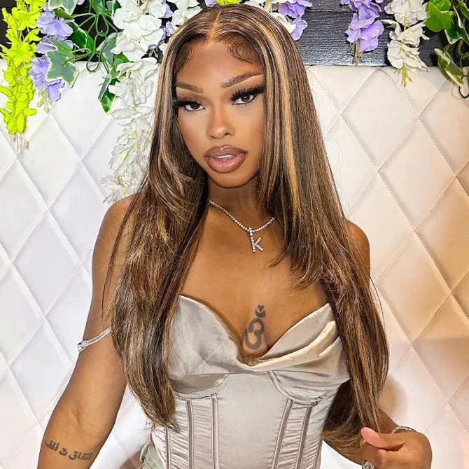 Trendy Layered Cut Highlight Color Straight Human Hair Wear Go Glueless 6x5 HD Lace Wig Plucked & Bleached
