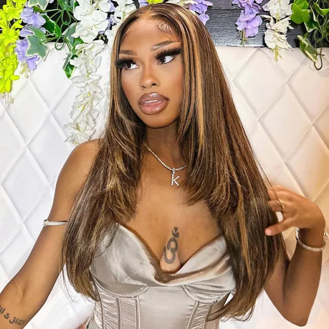 Trendy Layered Cut Highlight Color Straight Human Hair Wear Go Glueless 6x5 HD Lace Wig Plucked & Bleached