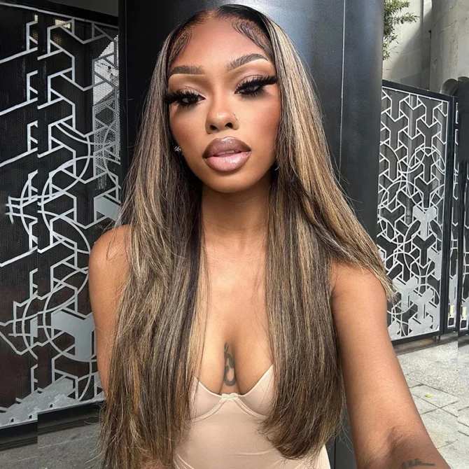 Trendy Layered Cut Highlight Color Straight Human Hair Wear Go Glueless 6x5 HD Lace Wig Plucked & Bleached
