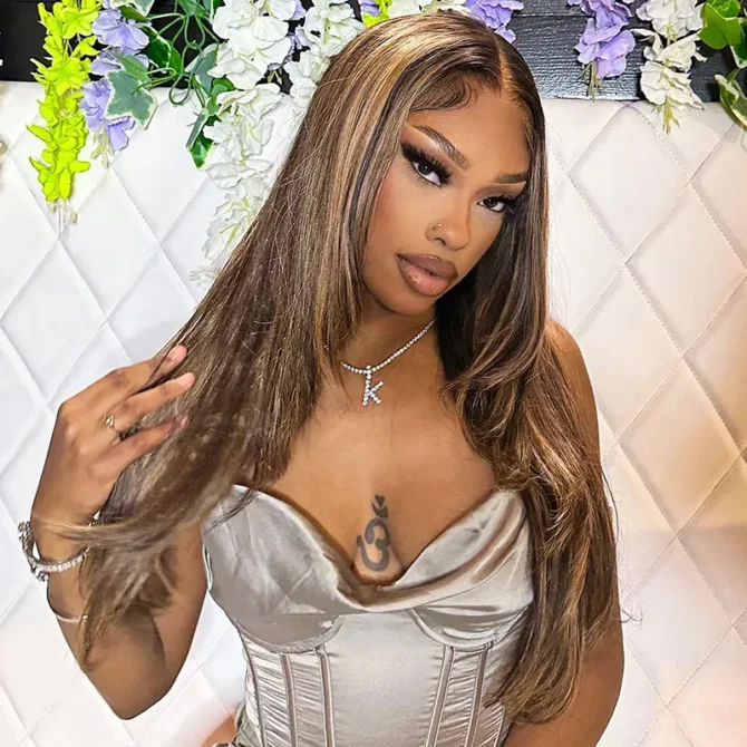 Trendy Layered Cut Highlight Color Straight Human Hair Wear Go Glueless 6x5 HD Lace Wig Plucked & Bleached