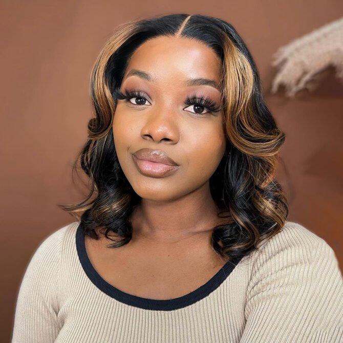 Short Loose Wave Bob Human Hair Wig 6x5 HD Pre-Cut Lace Glueless Blonde Highlight Color Bleached Knots