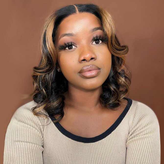 Short Loose Wave Bob Human Hair Wig 6x5 HD Pre-Cut Lace Glueless Blonde Highlight Color Bleached Knots